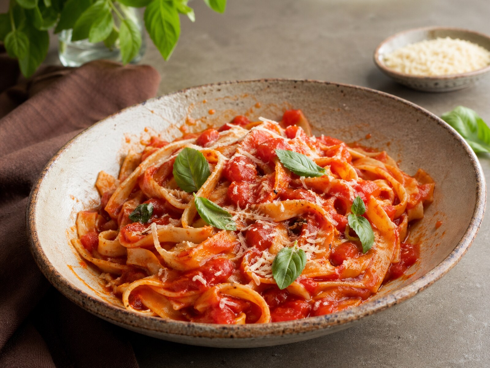 Pasta con salsa de tomate y hierbas